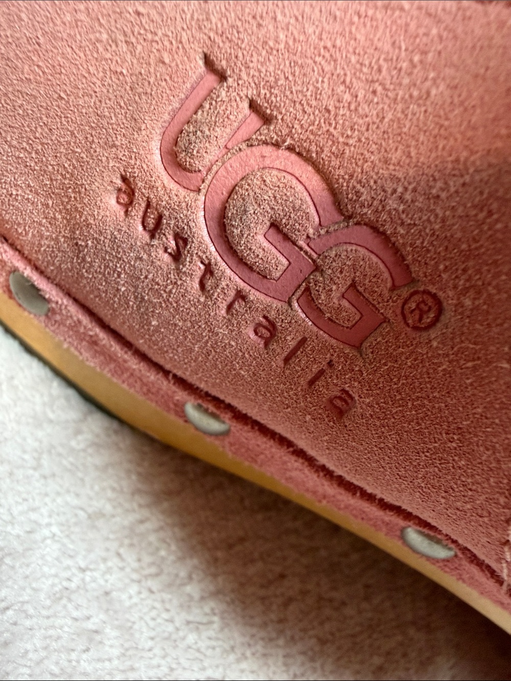 UGG Pink Suede Shearling-Trim Clogs Vintage Have some marks but very light
